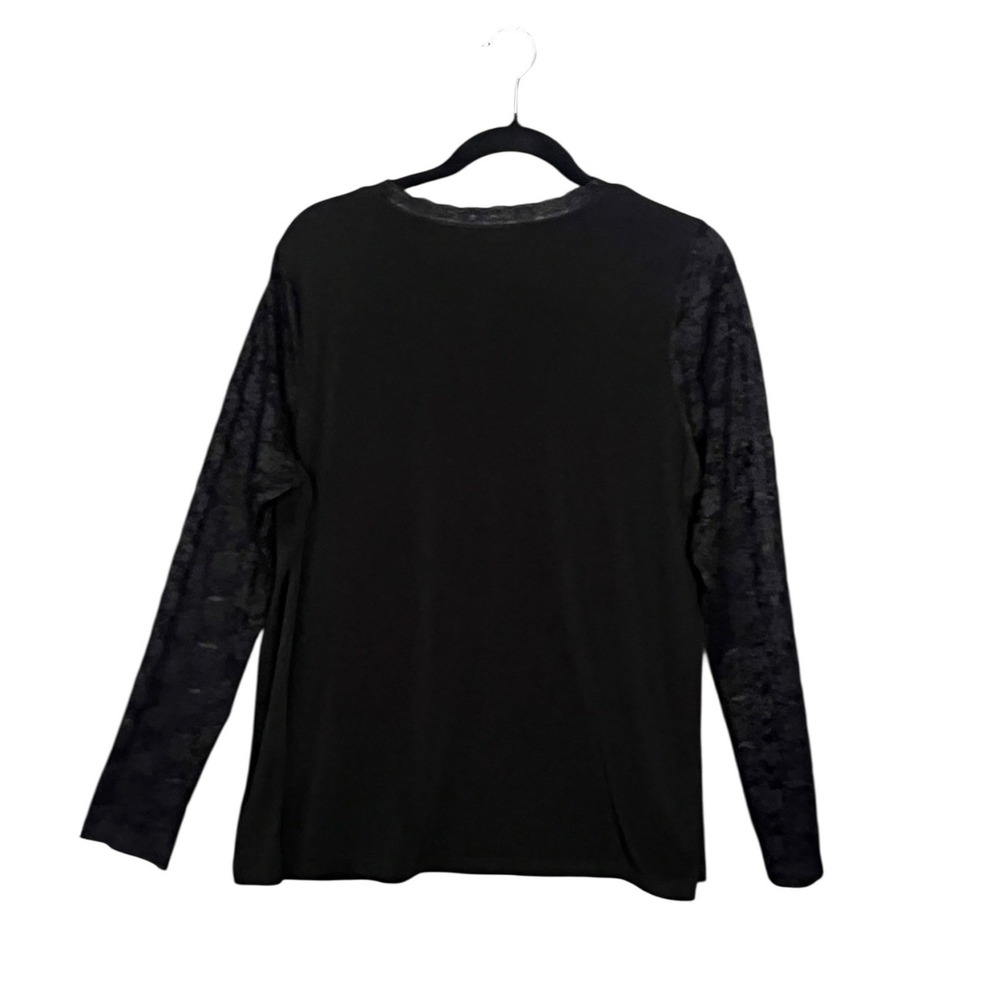 Susan Graver Black V-Neck Top Lace Sleeves Womens Large Whimsigoth Liquid Knit - Picture 2 of 10